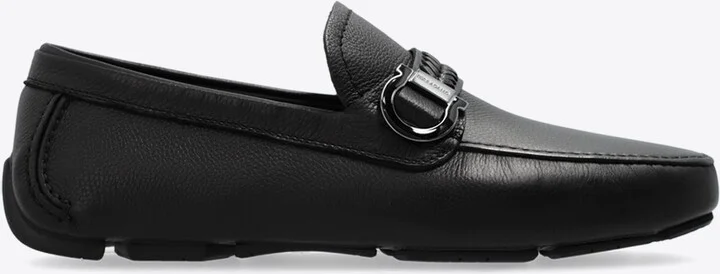 Gancini Plaque Leather Driving Loafers
