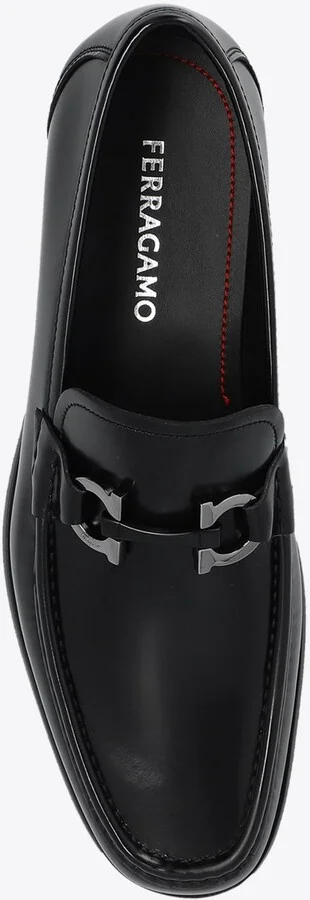 Gancini Plaque Leather Loafers - Image 3