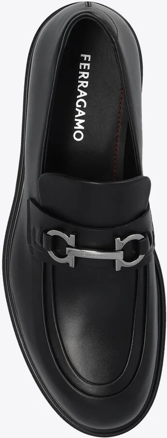Gancini Plaque Leather Loafers - Image 3
