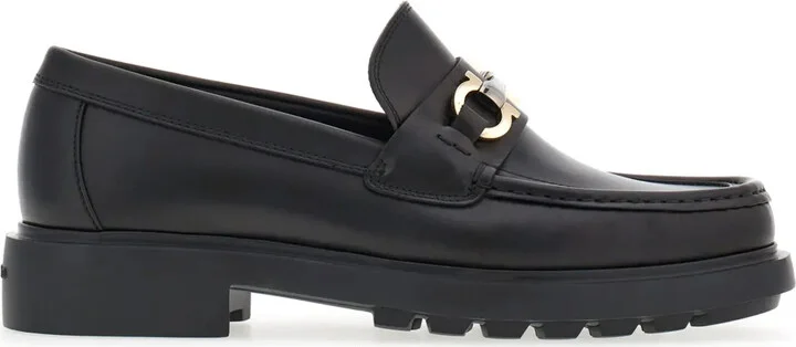 Gancini-plaque leather loafers