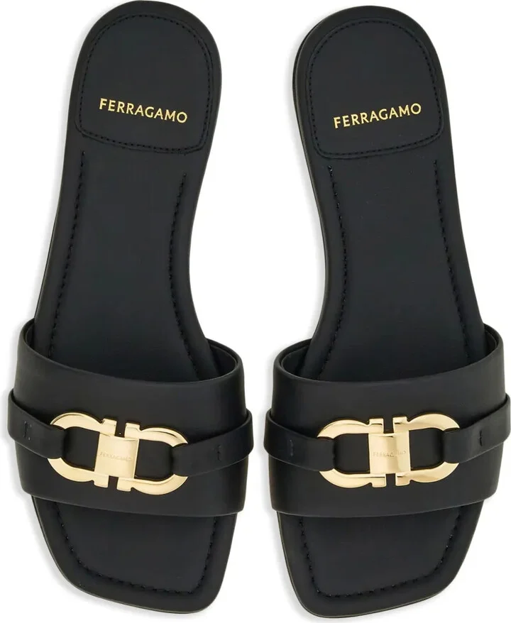 Gancini-plaque leather slides - Image 4