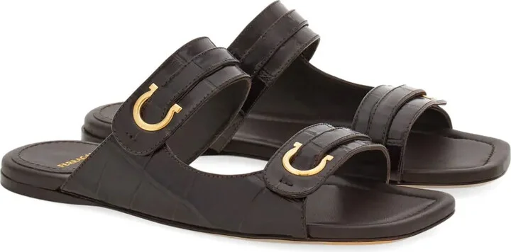 Gancini-plaque leather slides - Image 2