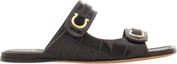 Gancini-plaque leather slides