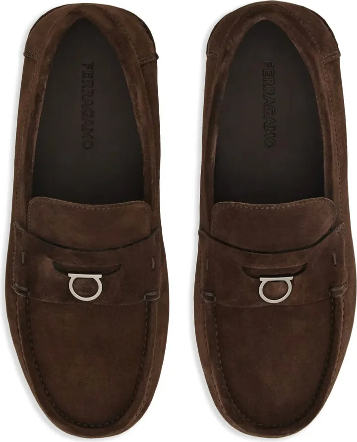 Gancini-plaque suede loafers - Image 4
