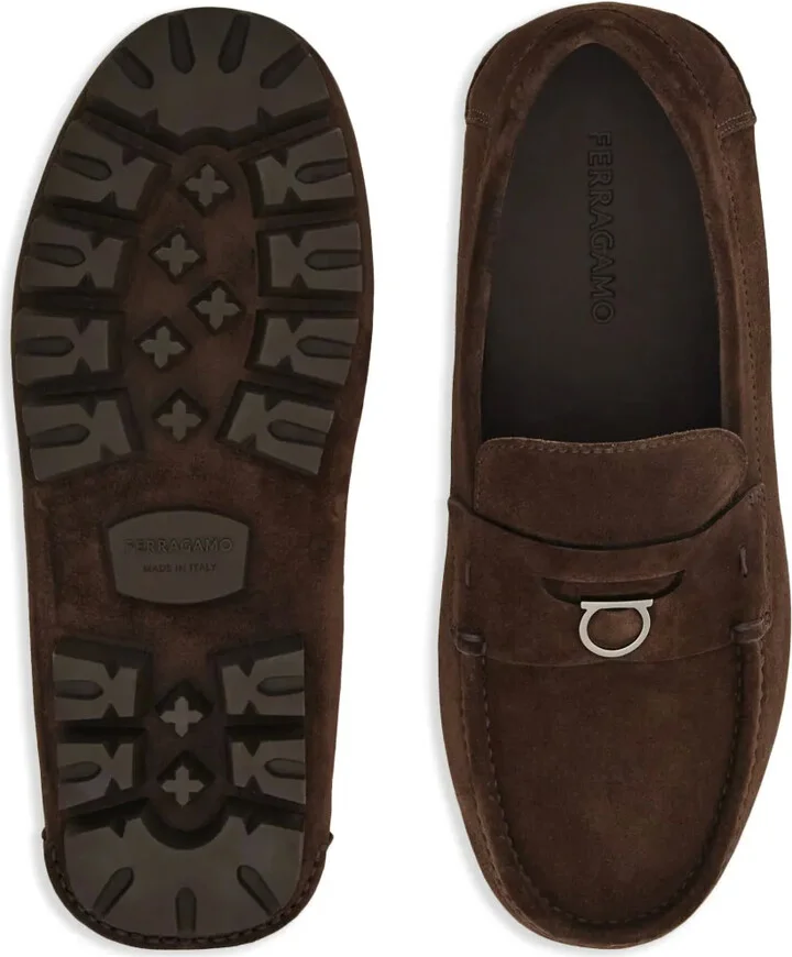 Gancini-plaque suede loafers - Image 5