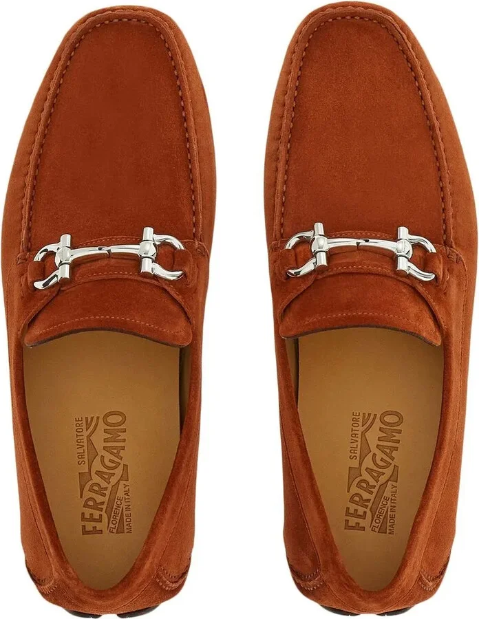 Gancini-plaque suede loafers - Image 4