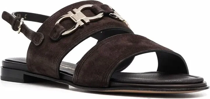 Gancini-plaque suede sandals - Image 2