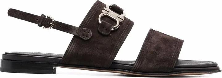 Gancini-plaque suede sandals