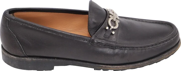 Gancini Reversible Bit Loafers in Black Leather
