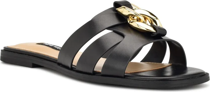 GANLEE3 Womens Leahter Leather Slide Sandals