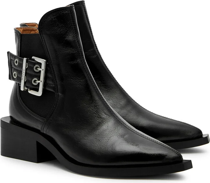 Ganni 50 Womens Buckle-embellished Faux Leather Black Chelsea Boots UK7 - Image 2