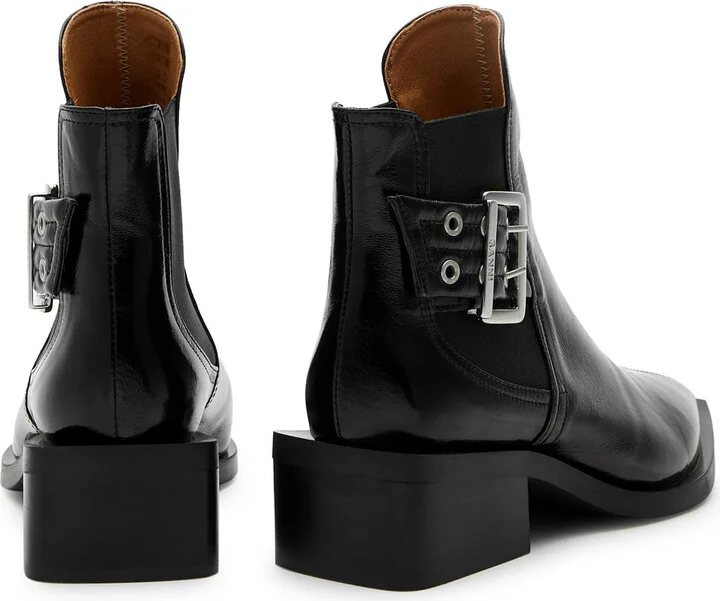 Ganni 50 Womens Buckle-embellished Faux Leather Black Chelsea Boots UK7 - Image 3