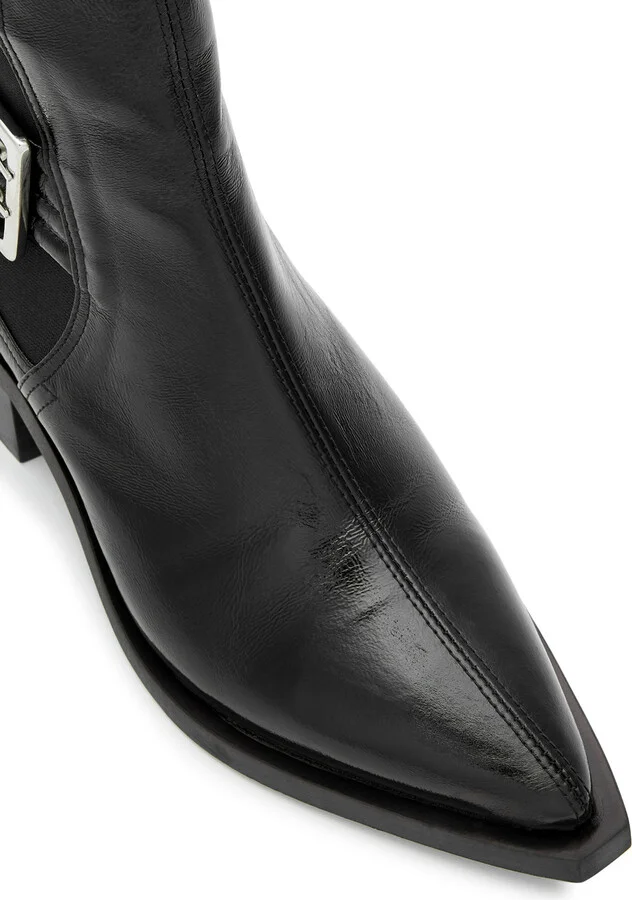 Ganni 50 Womens Buckle-embellished Faux Leather Black Chelsea Boots UK7 - Image 4
