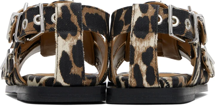 GANNI Beige & Black Feminine Buckle Strap Denim Sandals - Image 2