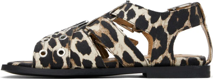 GANNI Beige & Black Feminine Buckle Strap Denim Sandals - Image 3
