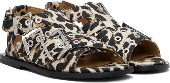 GANNI Beige & Black Feminine Buckle Strap Denim Sandals - Image 4