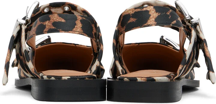 GANNI Beige & Black Leopard Satin Buckle Ballerina Flats - Image 2