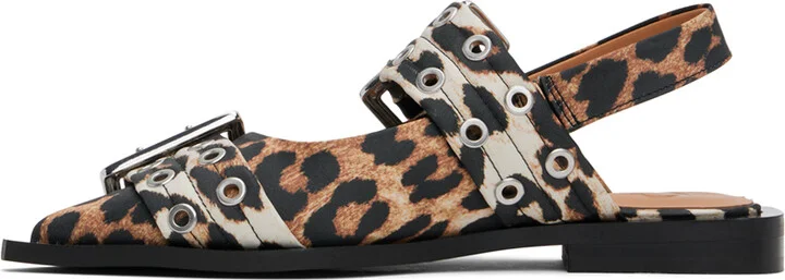GANNI Beige & Black Leopard Satin Buckle Ballerina Flats - Image 3