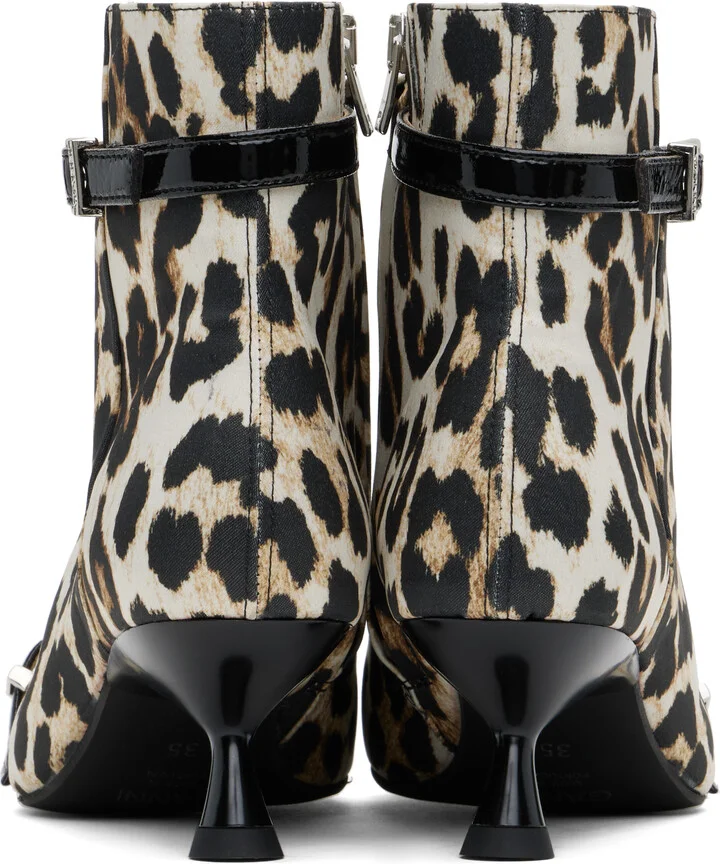 GANNI Beige & Black Satin Eyelets Kitten Heel Boots - Image 2