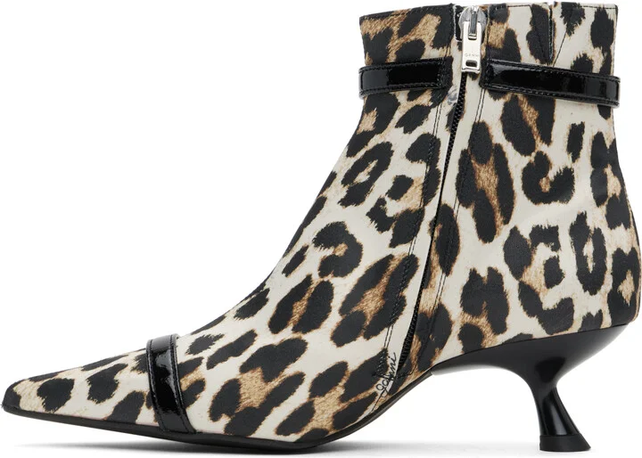 GANNI Beige & Black Satin Eyelets Kitten Heel Boots - Image 3