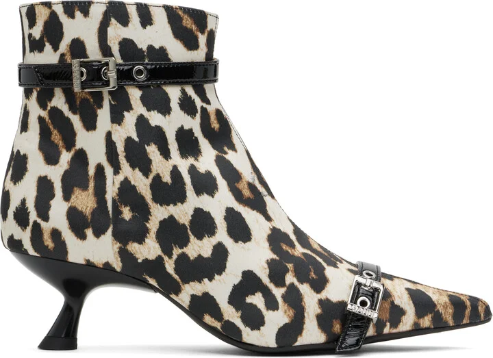 GANNI Beige & Black Satin Eyelets Kitten Heel Boots