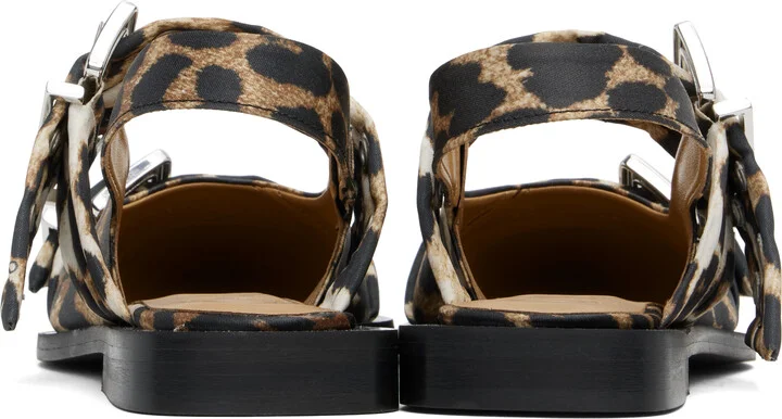 GANNI Beige & Black Satin Feminine Buckle Flats - Image 2