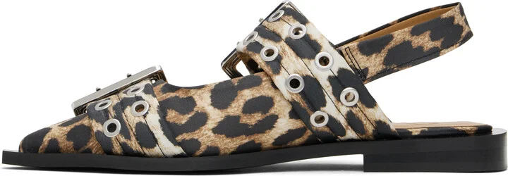 GANNI Beige & Black Satin Feminine Buckle Flats - Image 3