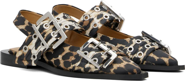 GANNI Beige & Black Satin Feminine Buckle Flats - Image 4