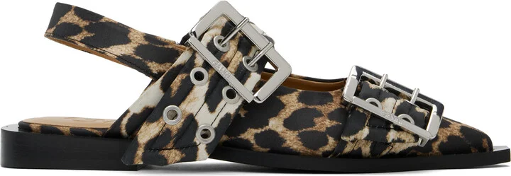 GANNI Beige & Black Satin Feminine Buckle Flats