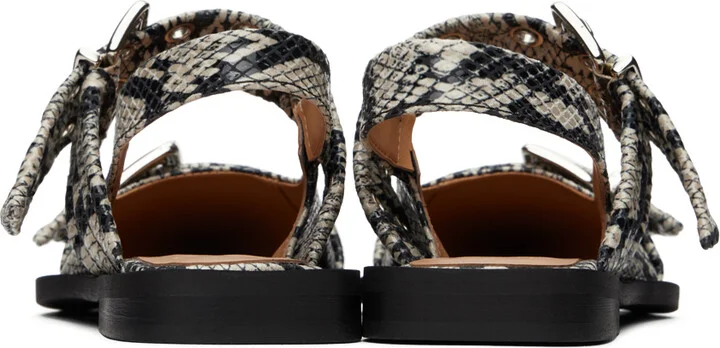 GANNI Beige & Black Snake Printed Chunky Buckle Ballerina Flats - Image 2