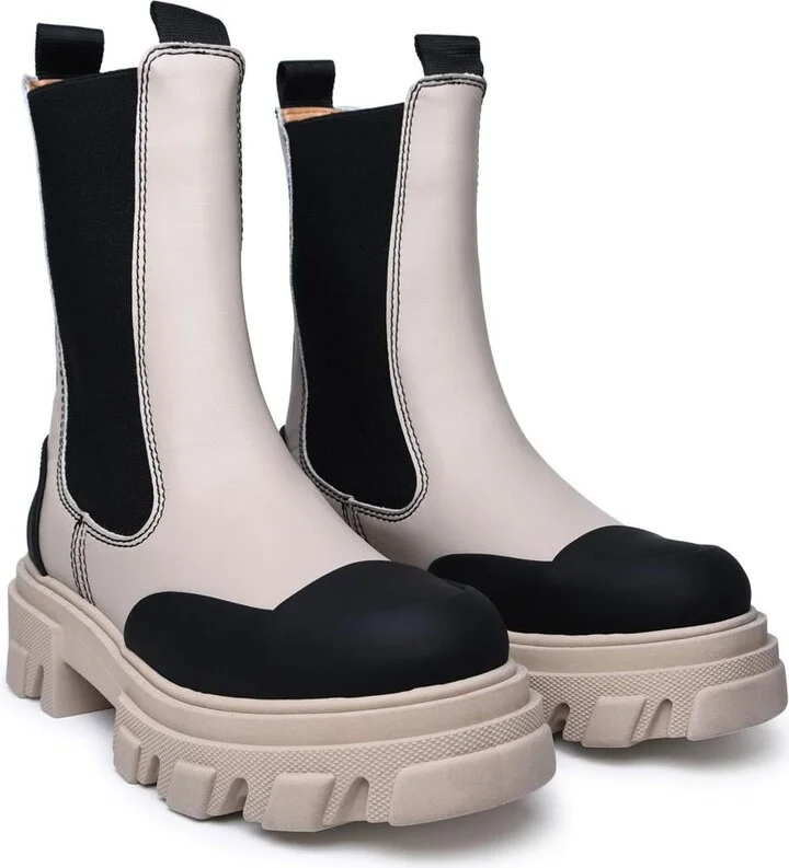 Ganni Beige Leather Ankle Boots - Image 2