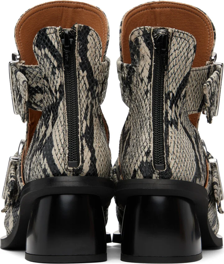 GANNI Beige Snake Chunky Buckle Boots - Image 2