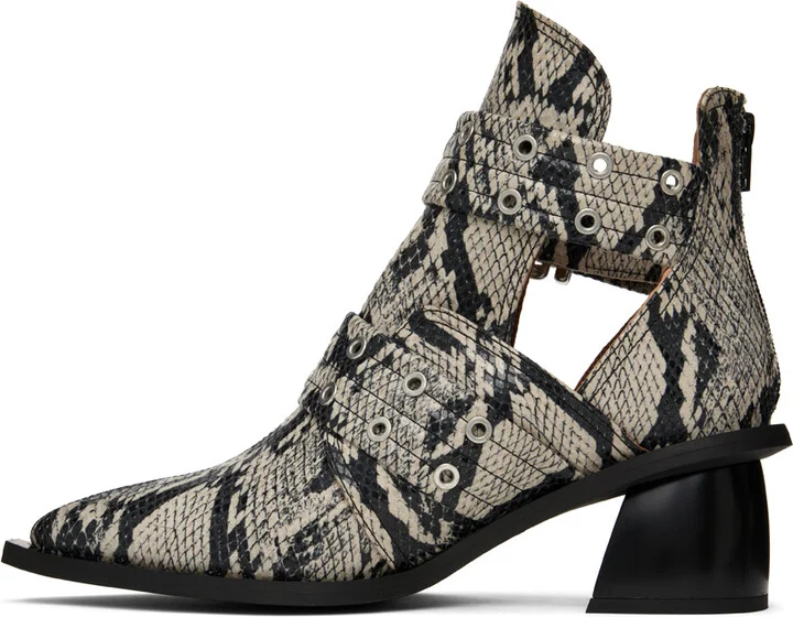 GANNI Beige Snake Chunky Buckle Boots - Image 3