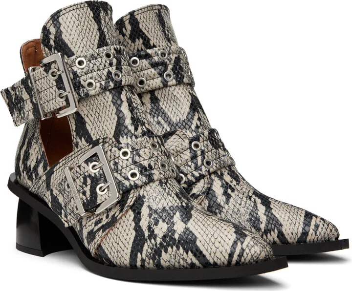 GANNI Beige Snake Chunky Buckle Boots - Image 4