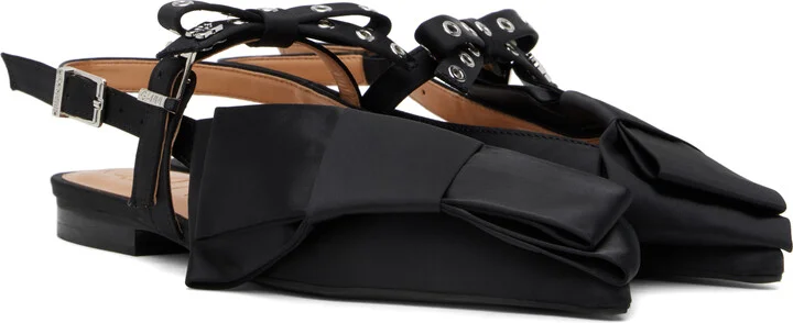 GANNI Black Big Bow Slingback Flats - Image 4
