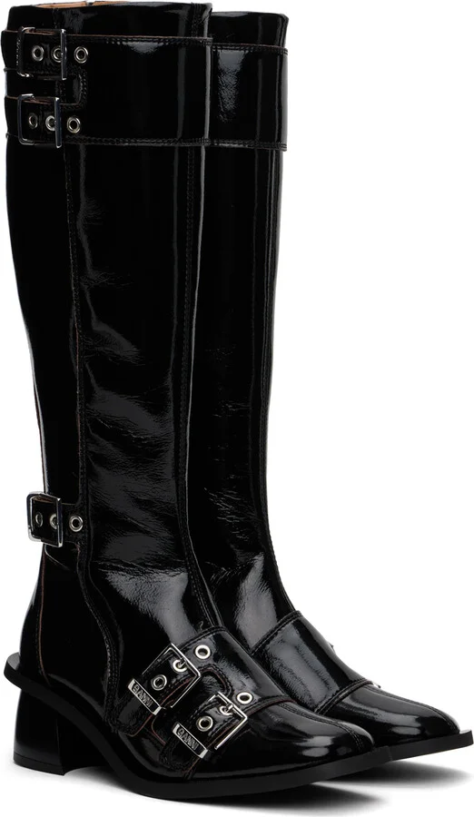 GANNI Black Buckle High Boots - Image 4