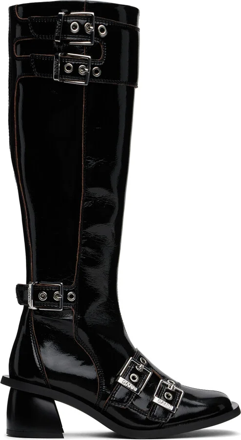 GANNI Black Buckle High Boots