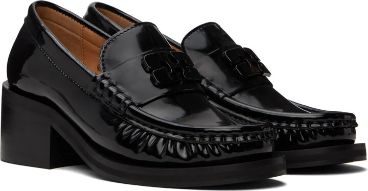 GANNI Black Butterfly Logo Mid Heel Loafers - Image 4