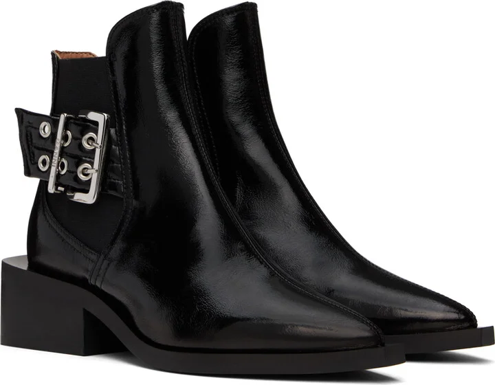 GANNI Black Chunky Buckle Chelsea Boots - Image 4
