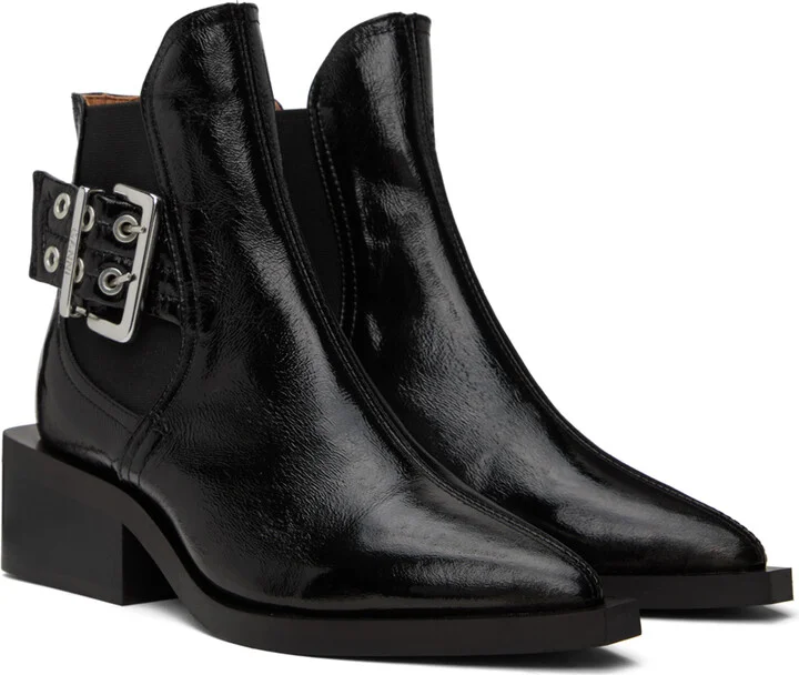 GANNI Black Chunky Buckle Chelsea Boots - Image 4