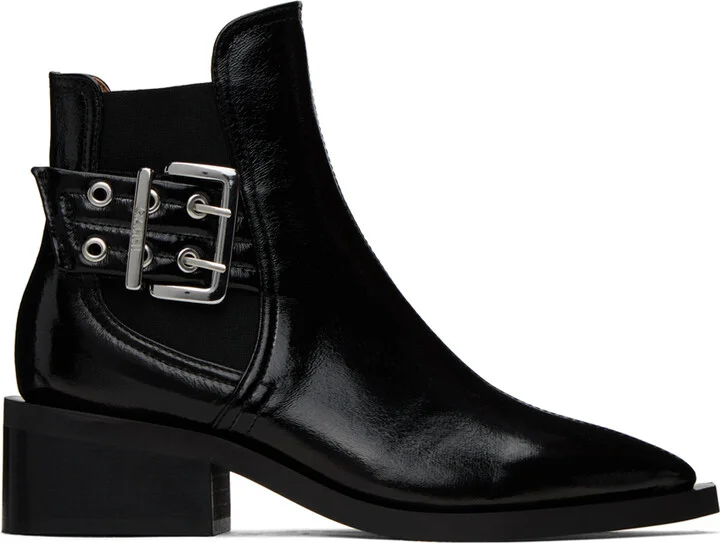GANNI Black Chunky Buckle Chelsea Boots