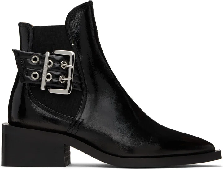 GANNI Black Chunky Buckle Chelsea Boots