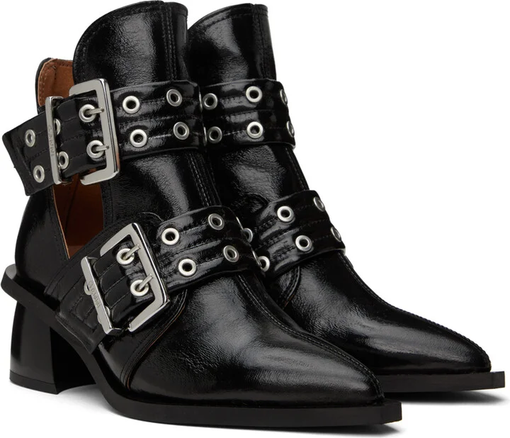 GANNI Black Chunky Buckle Open Cut Boots - Image 4