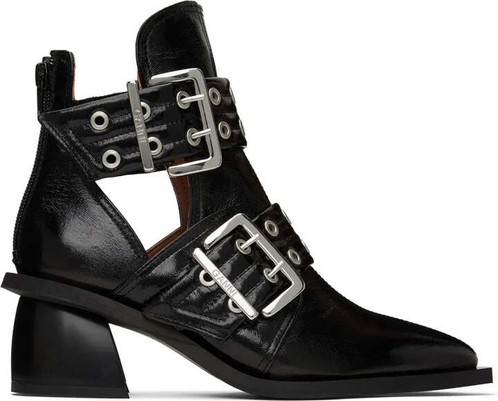 GANNI Black Chunky Buckle Open Cut Boots