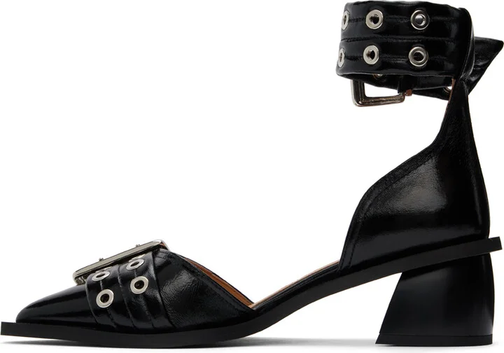 GANNI Black Chunky Buckle Open Cut Heels - Image 3