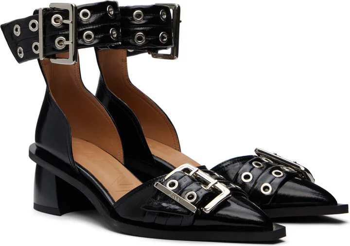 GANNI Black Chunky Buckle Open Cut Heels - Image 4