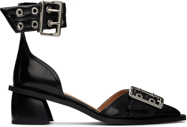 GANNI Black Chunky Buckle Open Cut Heels