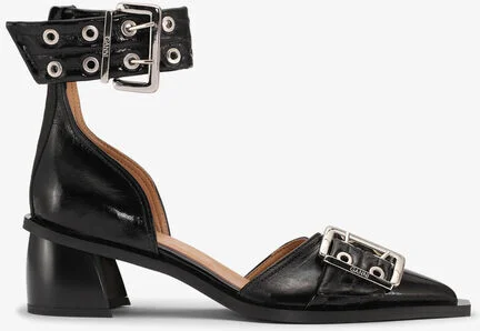 Ganni Black Chunky Buckle Open Cut Pumps