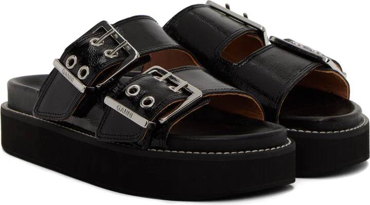GANNI Black Chunky Buckle Sandals - Image 4