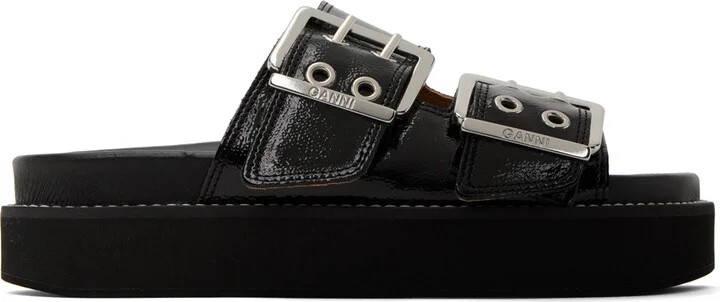GANNI Black Chunky Buckle Sandals